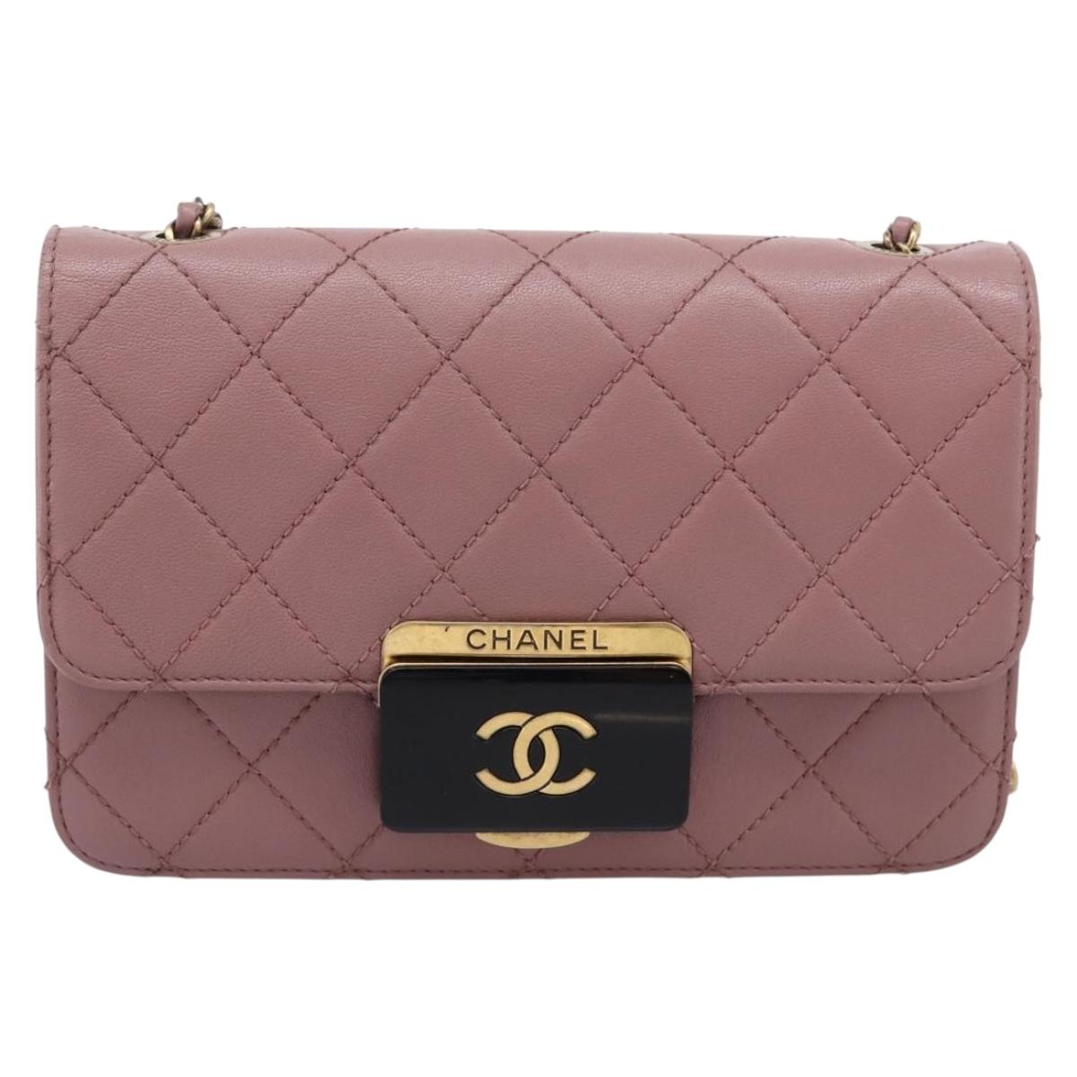 CHANEL Matelasse Chain Shoulder Bag Lamb Skin Purple Gray CC Auth 206386V