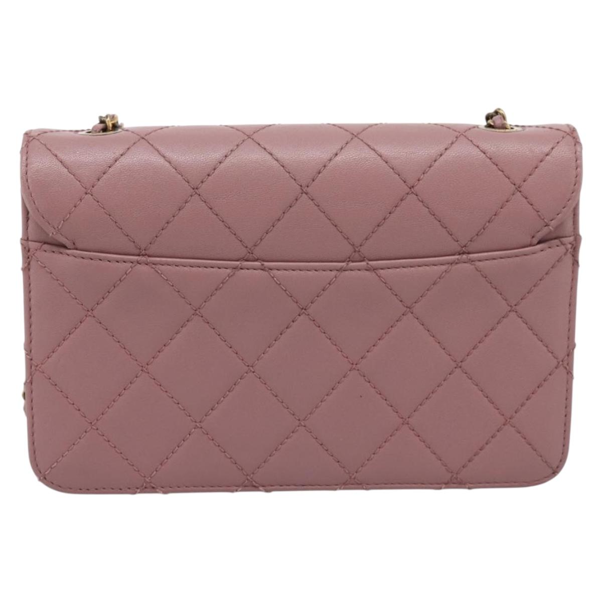 CHANEL Matelasse Chain Shoulder Bag Lamb Skin Purple Gray CC Auth 206386V