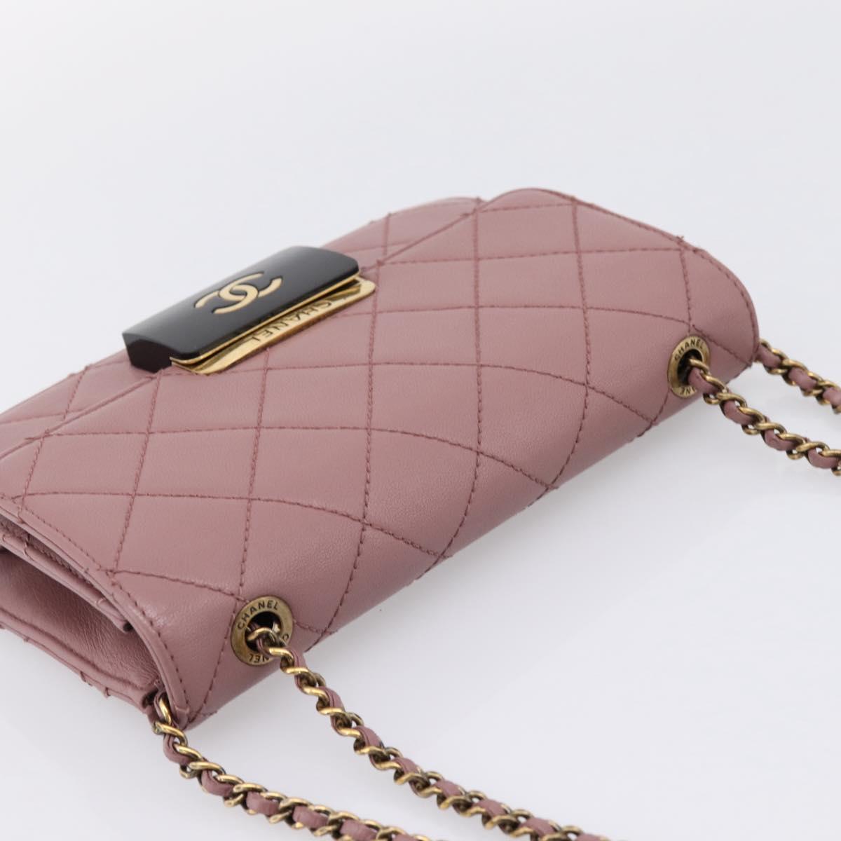 CHANEL Matelasse Chain Shoulder Bag Lamb Skin Purple Gray CC Auth 206386V