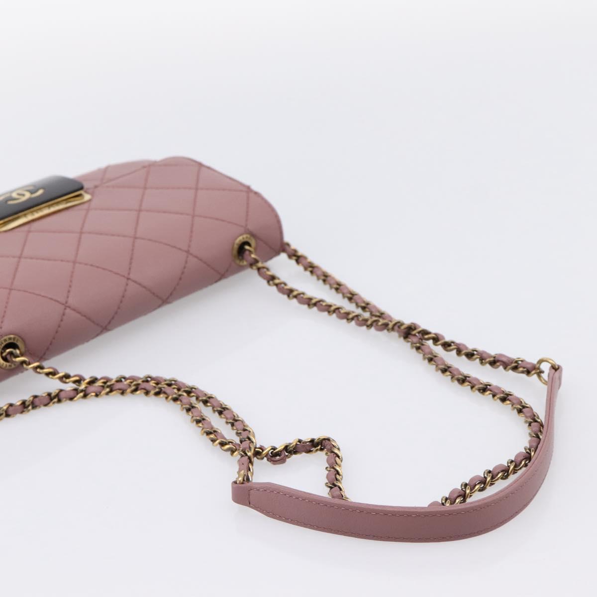 CHANEL Matelasse Chain Shoulder Bag Lamb Skin Purple Gray CC Auth 206386V