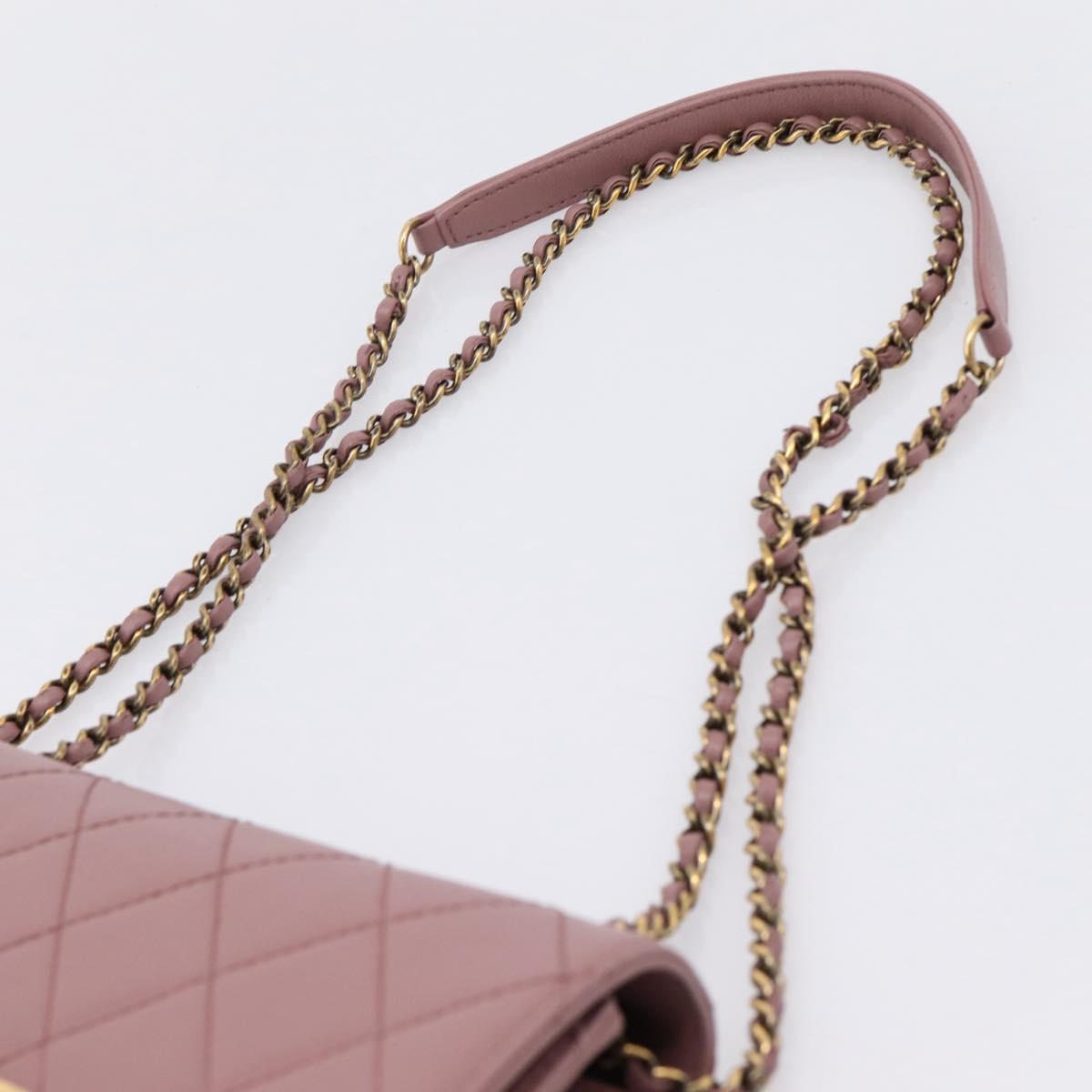 CHANEL Matelasse Chain Shoulder Bag Lamb Skin Purple Gray CC Auth 206386V