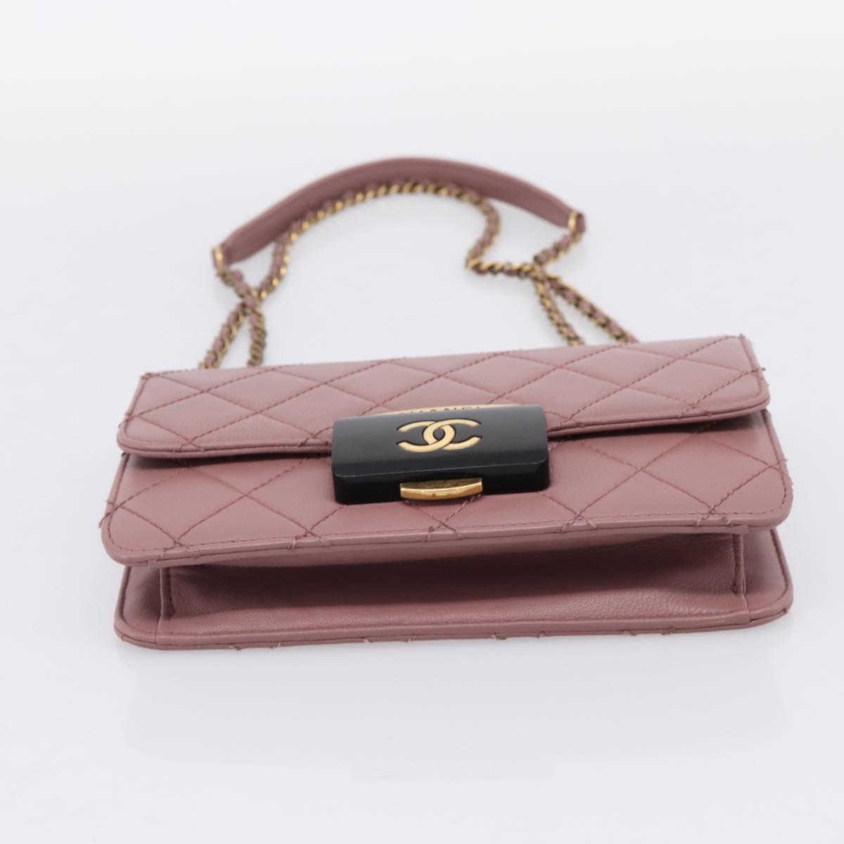 CHANEL Matelasse Chain Shoulder Bag Lamb Skin Purple Gray CC Auth 206386V