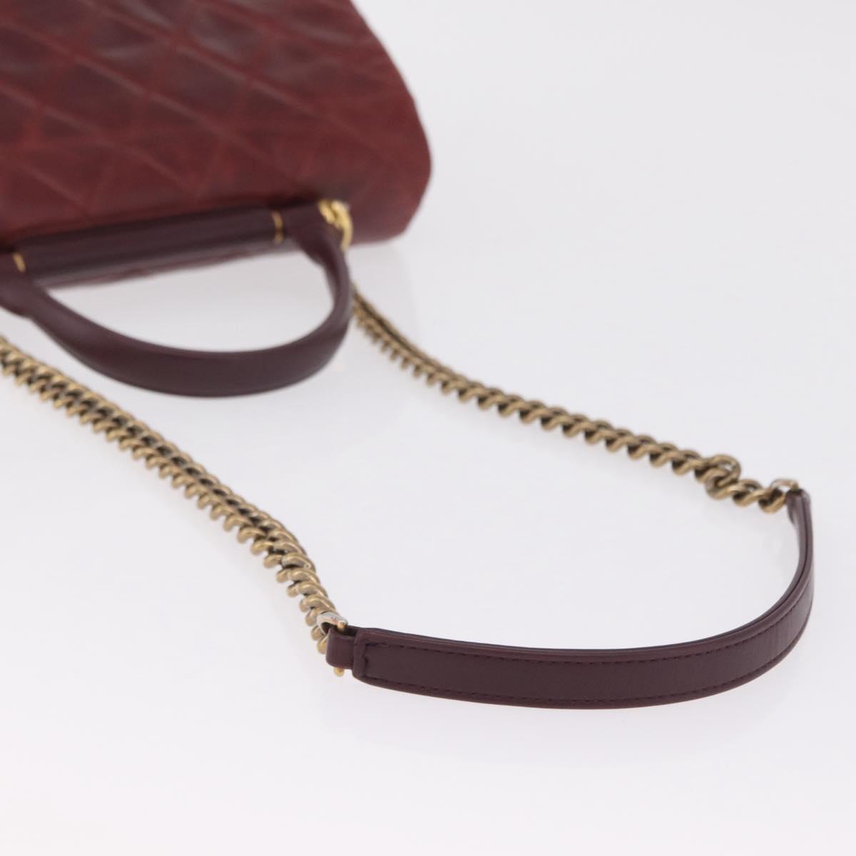 CHANEL Matelasse Chain Shoulder Bag Leather Bordeaux Gold CC Auth 206387A