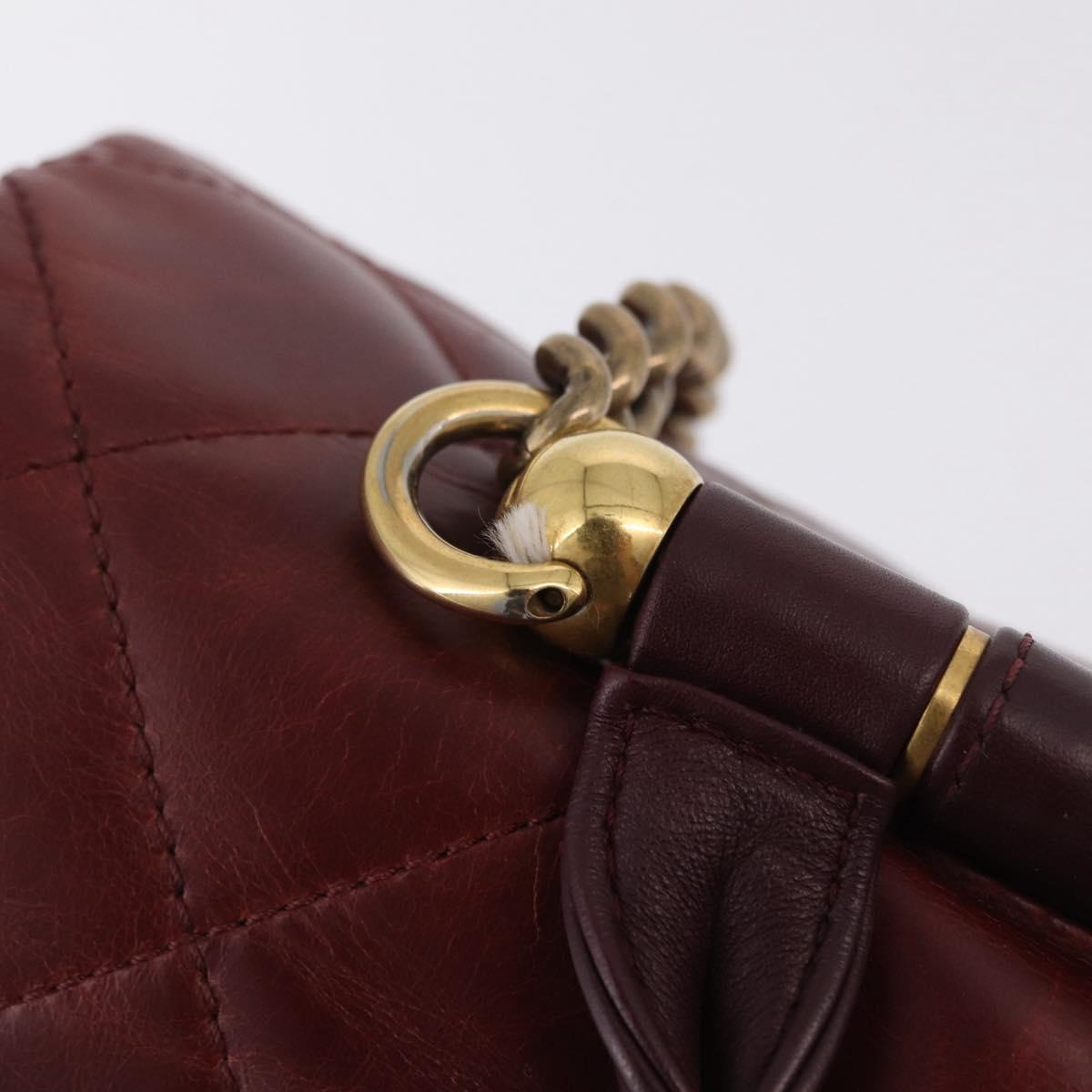 CHANEL Matelasse Chain Shoulder Bag Leather Bordeaux Gold CC Auth 206387A