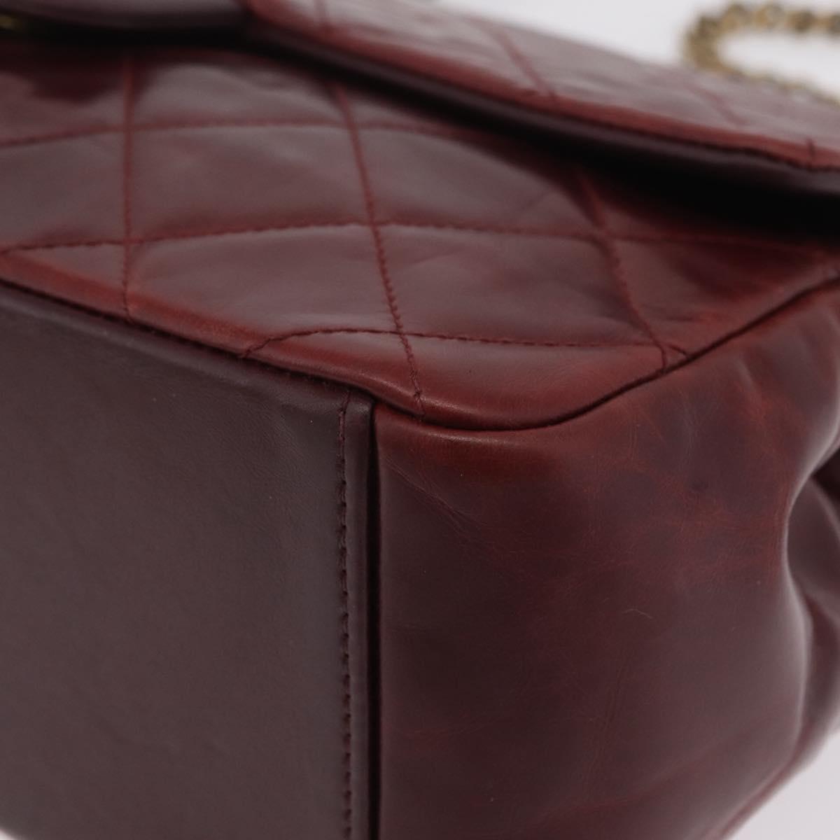CHANEL Matelasse Chain Shoulder Bag Leather Bordeaux Gold CC Auth 206387A