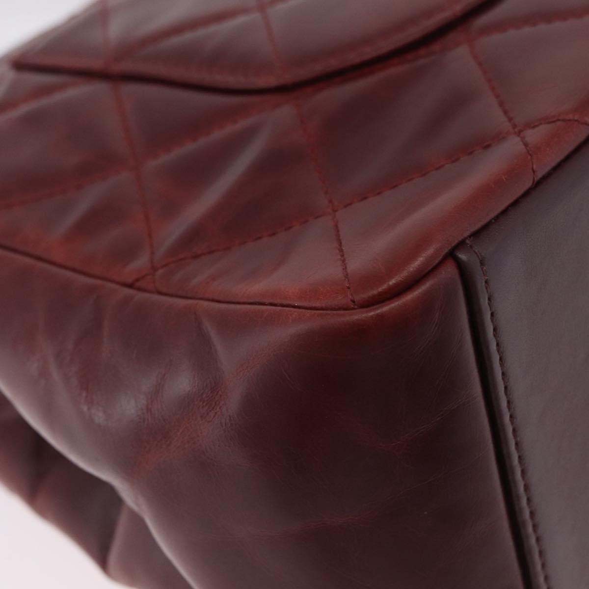CHANEL Matelasse Chain Shoulder Bag Leather Bordeaux Gold CC Auth 206387A