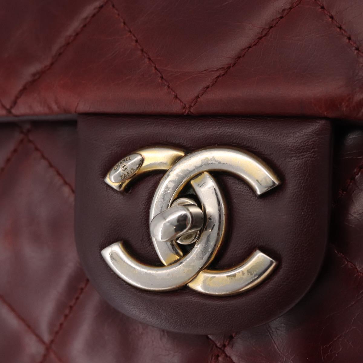 CHANEL Matelasse Chain Shoulder Bag Leather Bordeaux Gold CC Auth 206387A
