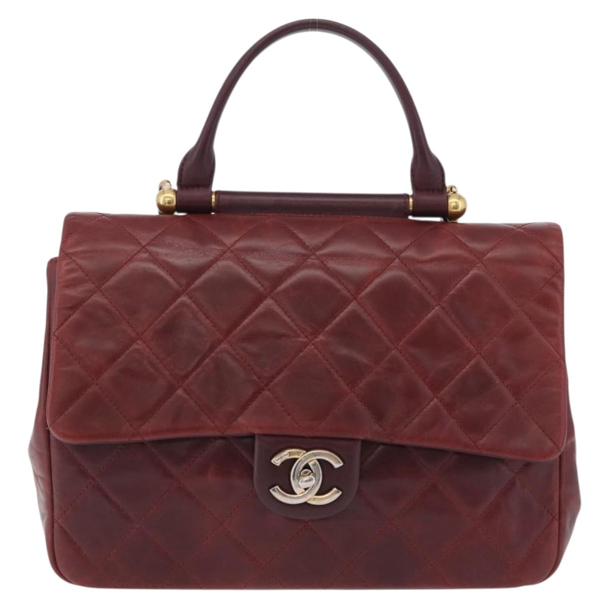 CHANEL Matelasse Chain Shoulder Bag Leather Bordeaux Gold CC Auth 206387A