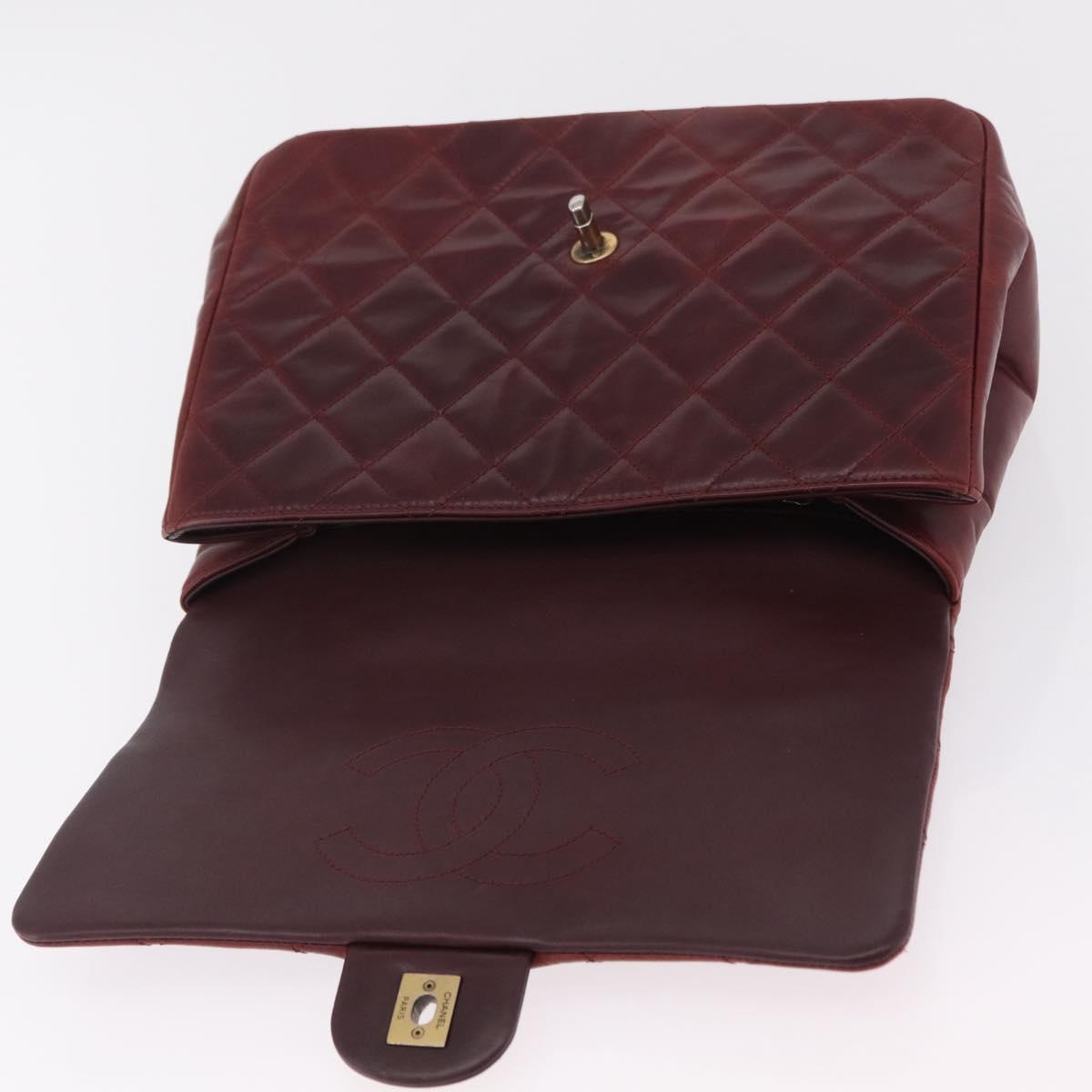 CHANEL Matelasse Chain Shoulder Bag Leather Bordeaux Gold CC Auth 206387A