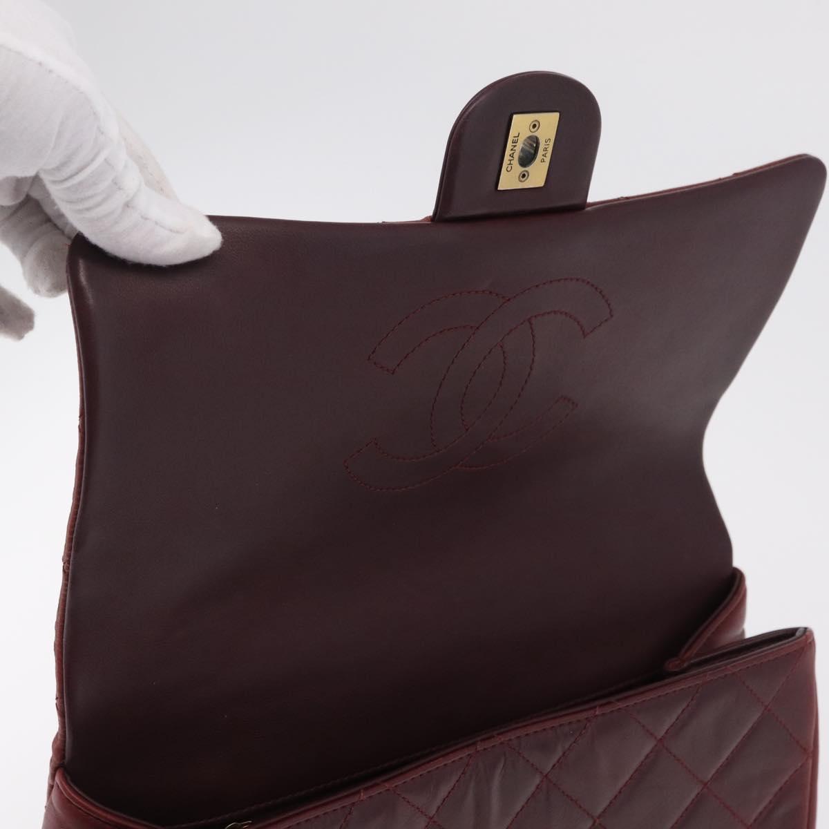 CHANEL Matelasse Chain Shoulder Bag Leather Bordeaux Gold CC Auth 206387A
