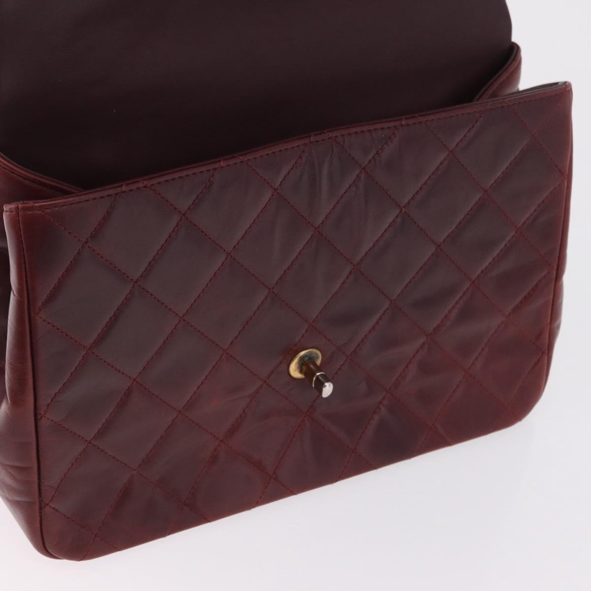 CHANEL Matelasse Chain Shoulder Bag Leather Bordeaux Gold CC Auth 206387A