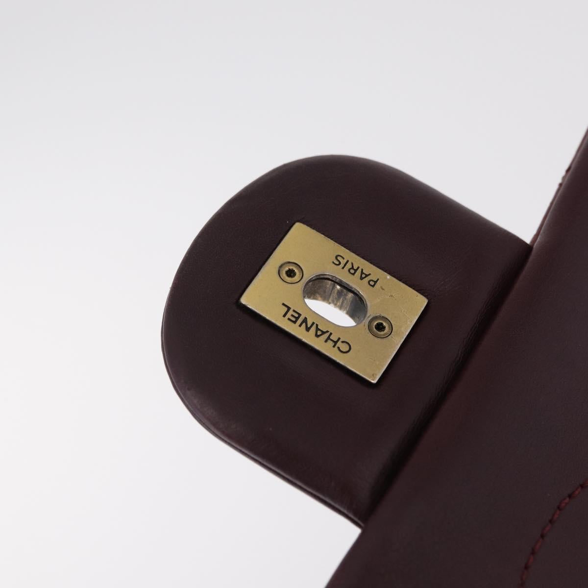 CHANEL Matelasse Chain Shoulder Bag Leather Bordeaux Gold CC Auth 206387A
