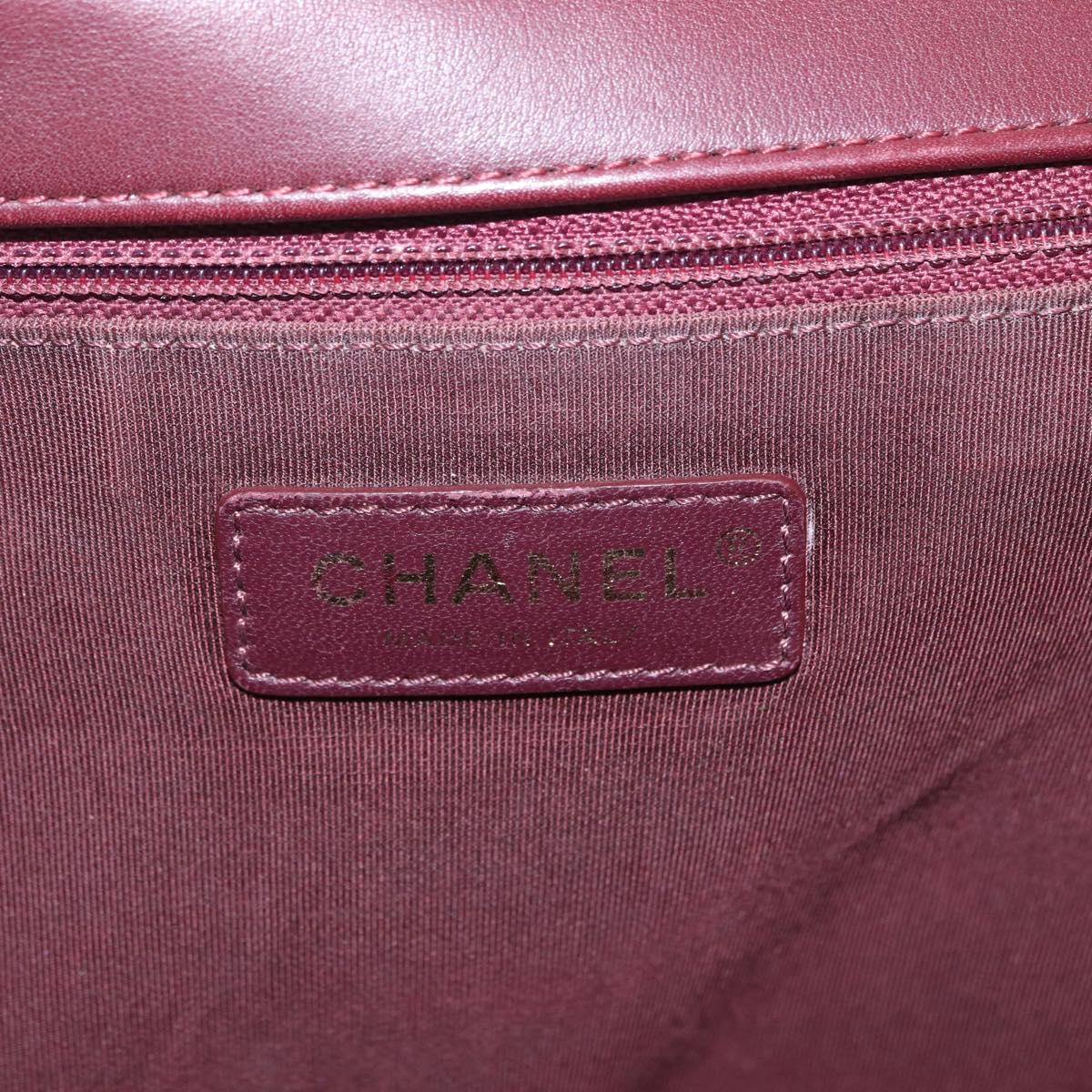 CHANEL Matelasse Chain Shoulder Bag Leather Bordeaux Gold CC Auth 206387A