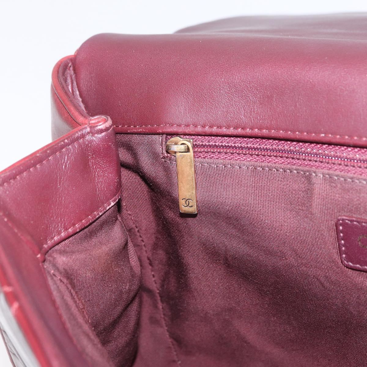 CHANEL Matelasse Chain Shoulder Bag Leather Bordeaux Gold CC Auth 206387A