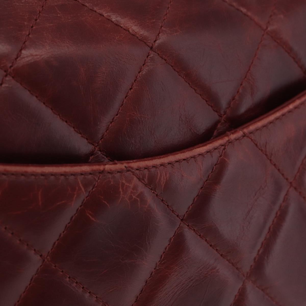 CHANEL Matelasse Chain Shoulder Bag Leather Bordeaux Gold CC Auth 206387A