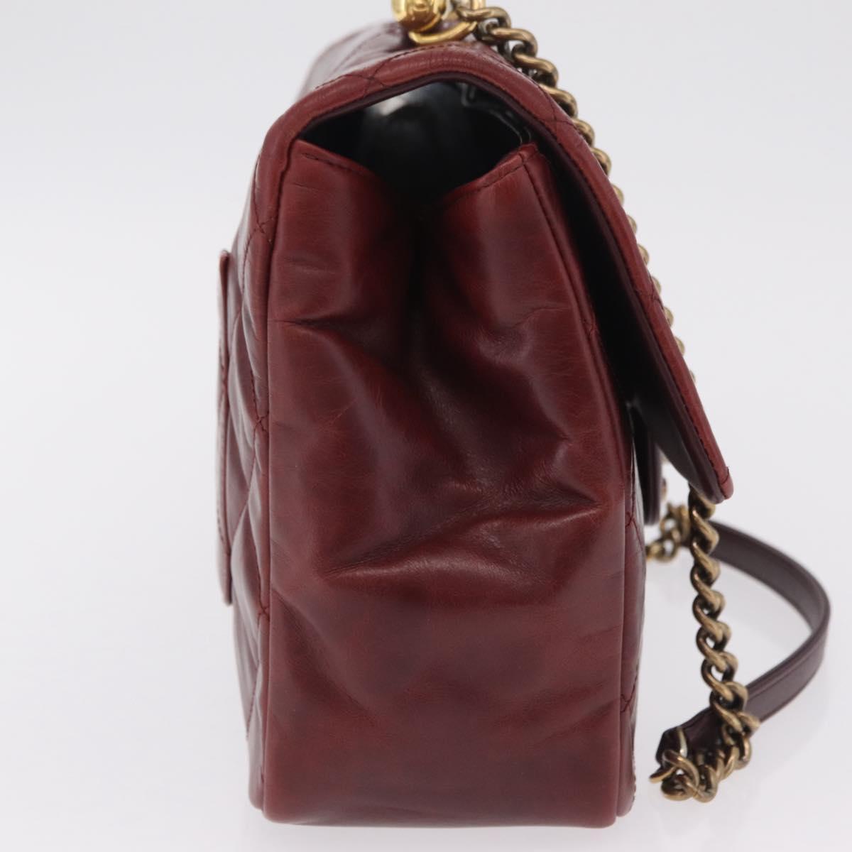 CHANEL Matelasse Chain Shoulder Bag Leather Bordeaux Gold CC Auth 206387A