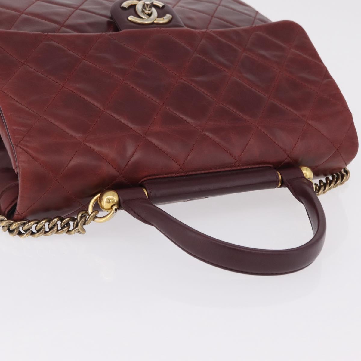 CHANEL Matelasse Chain Shoulder Bag Leather Bordeaux Gold CC Auth 206387A