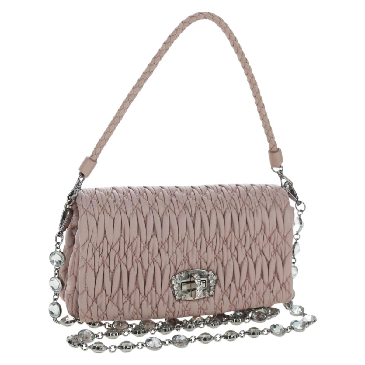 Miu Miu Matelasse Chain Shoulder Bag Leather 2way Pink Silver Auth 206389M
