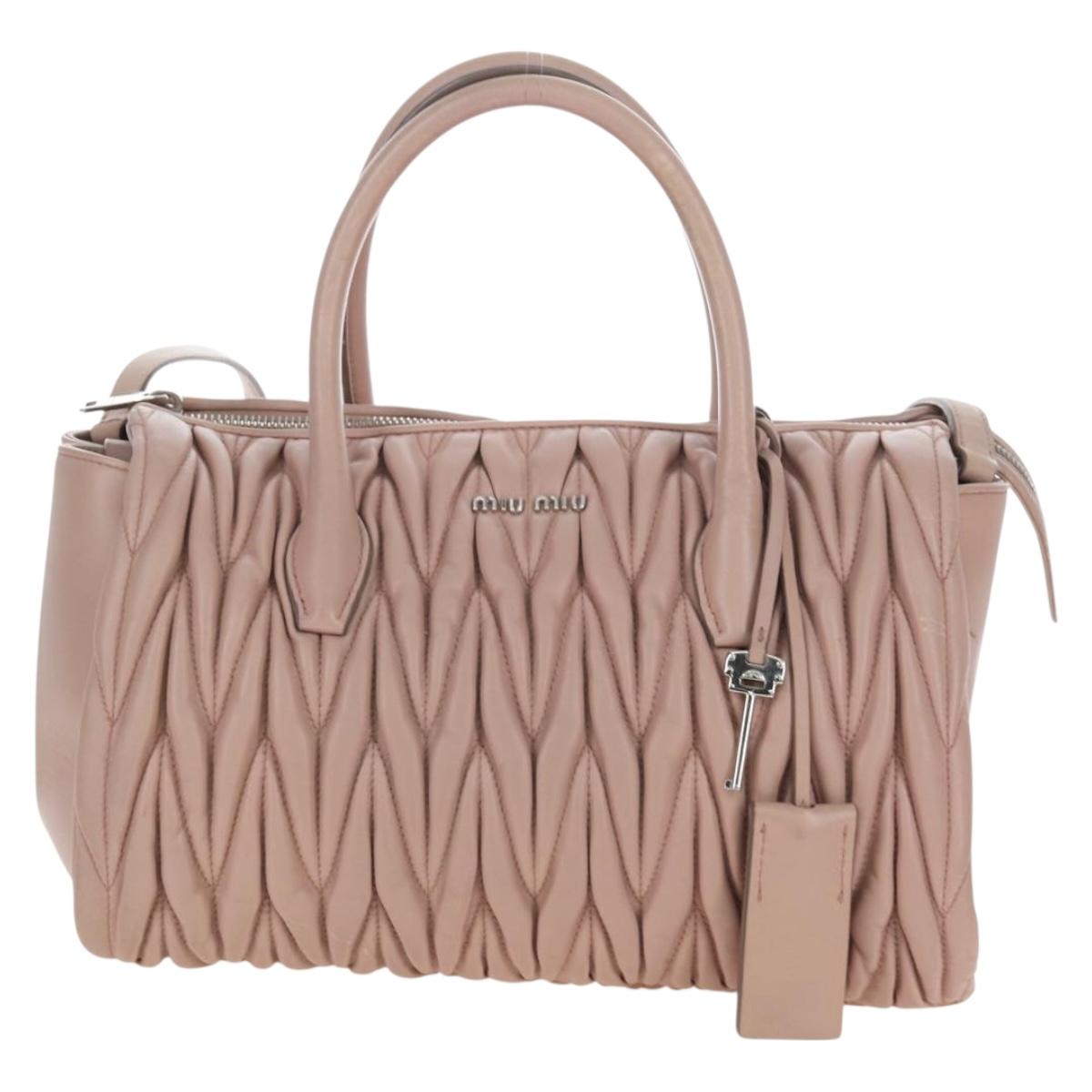 Miu Miu Matelasse Hand Bag Leather 2way Pink Silver Auth 206390M