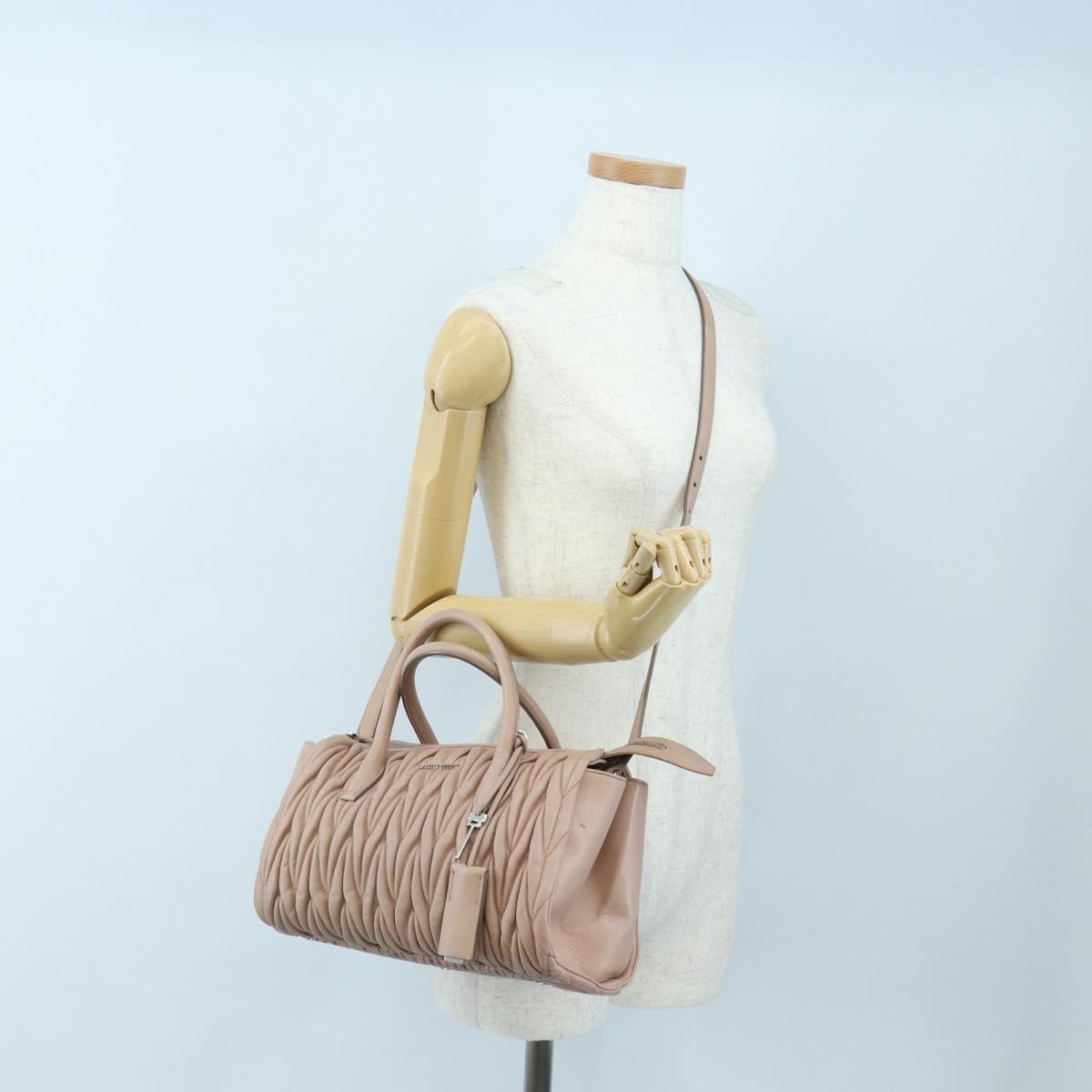 Miu Miu Matelasse Hand Bag Leather 2way Pink Silver Auth 206390M