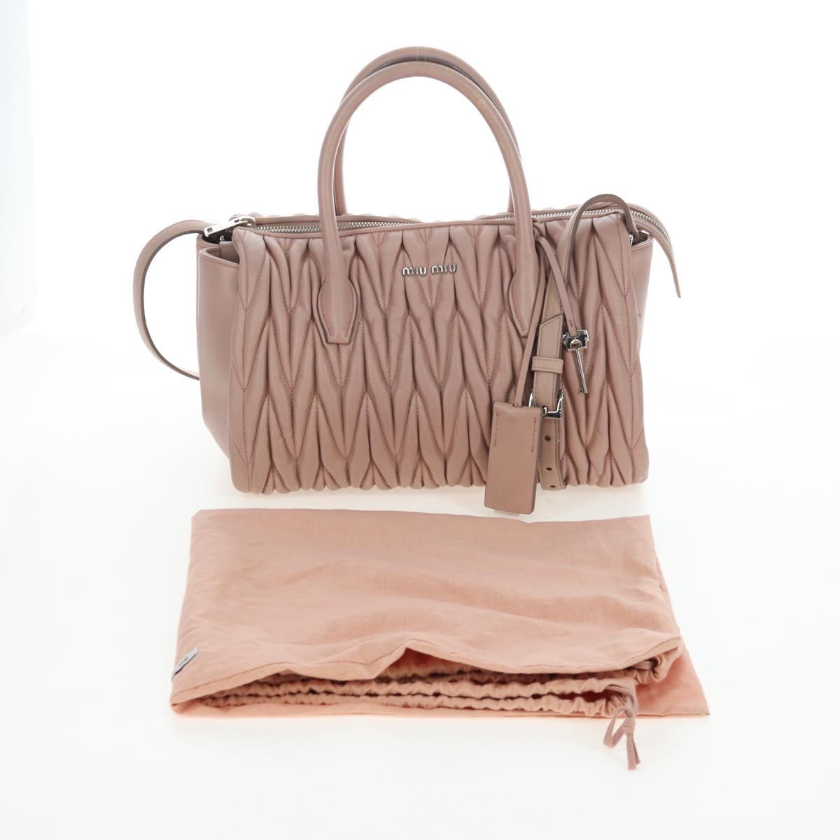 Miu Miu Matelasse Hand Bag Leather 2way Pink Silver Auth 206390M