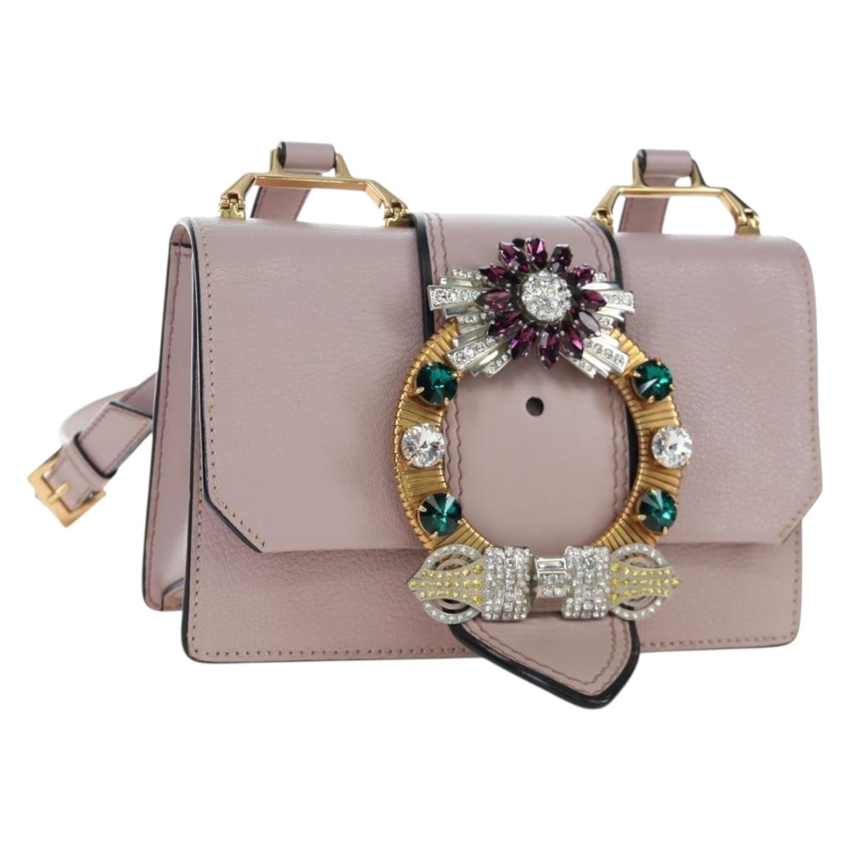 Miu Miu Shoulder Bag Leather Pink Gold Auth 206391M