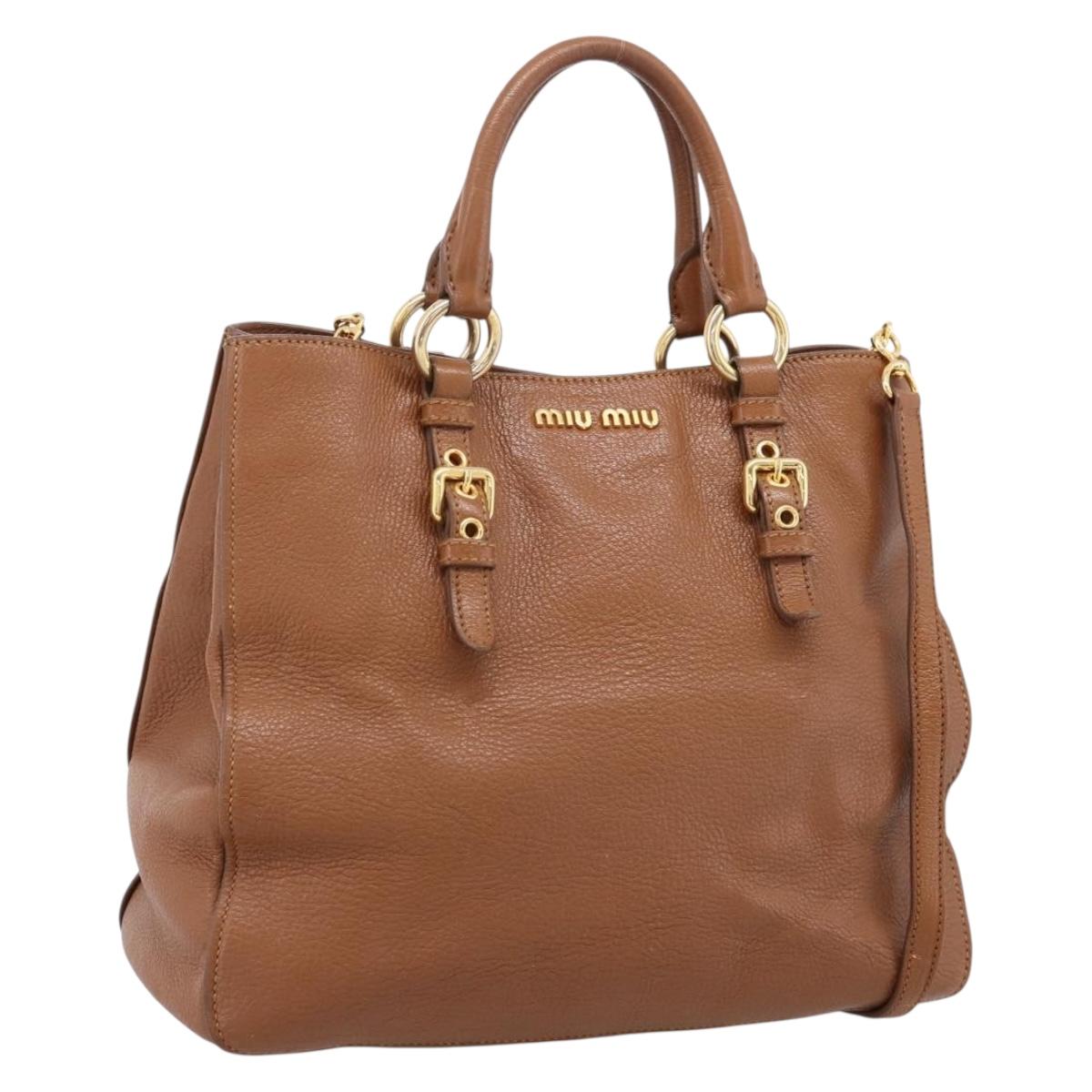 Miu Miu Hand Bag Leather 2way Brown Gold Auth 206392A