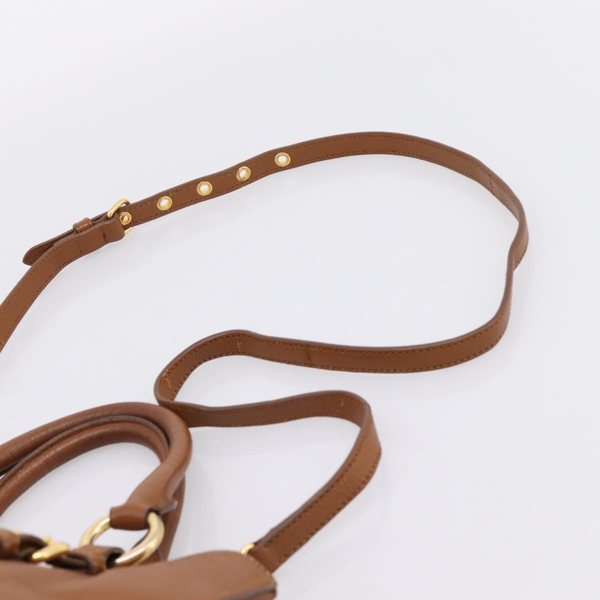 Miu Miu Hand Bag Leather 2way Brown Gold Auth 206392A