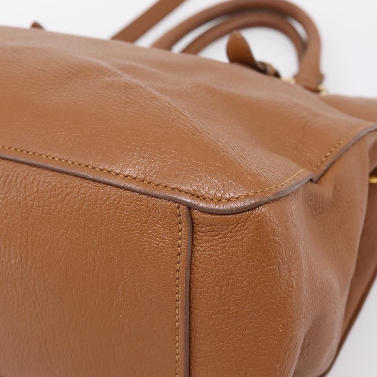 Miu Miu Hand Bag Leather 2way Brown Gold Auth 206392A