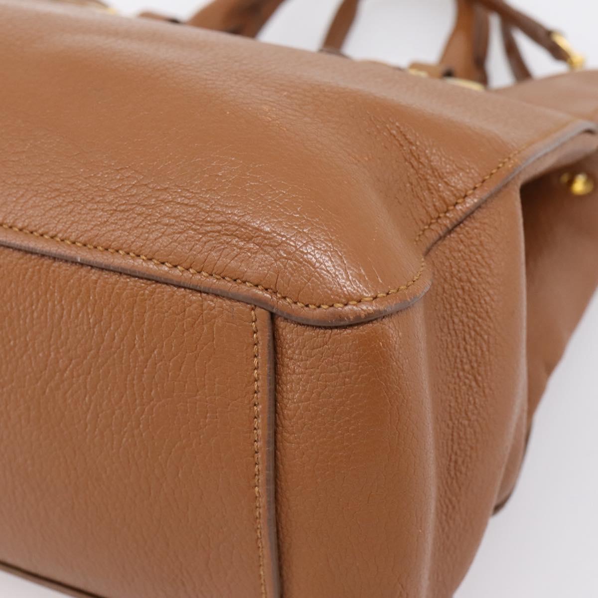 Miu Miu Hand Bag Leather 2way Brown Gold Auth 206392A