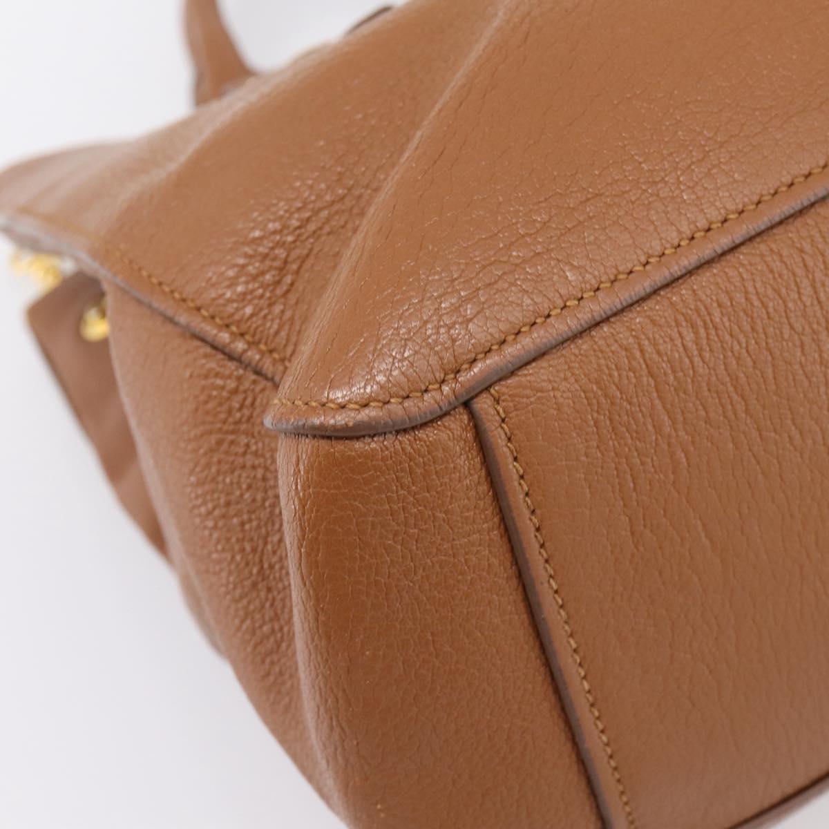 Miu Miu Hand Bag Leather 2way Brown Gold Auth 206392A