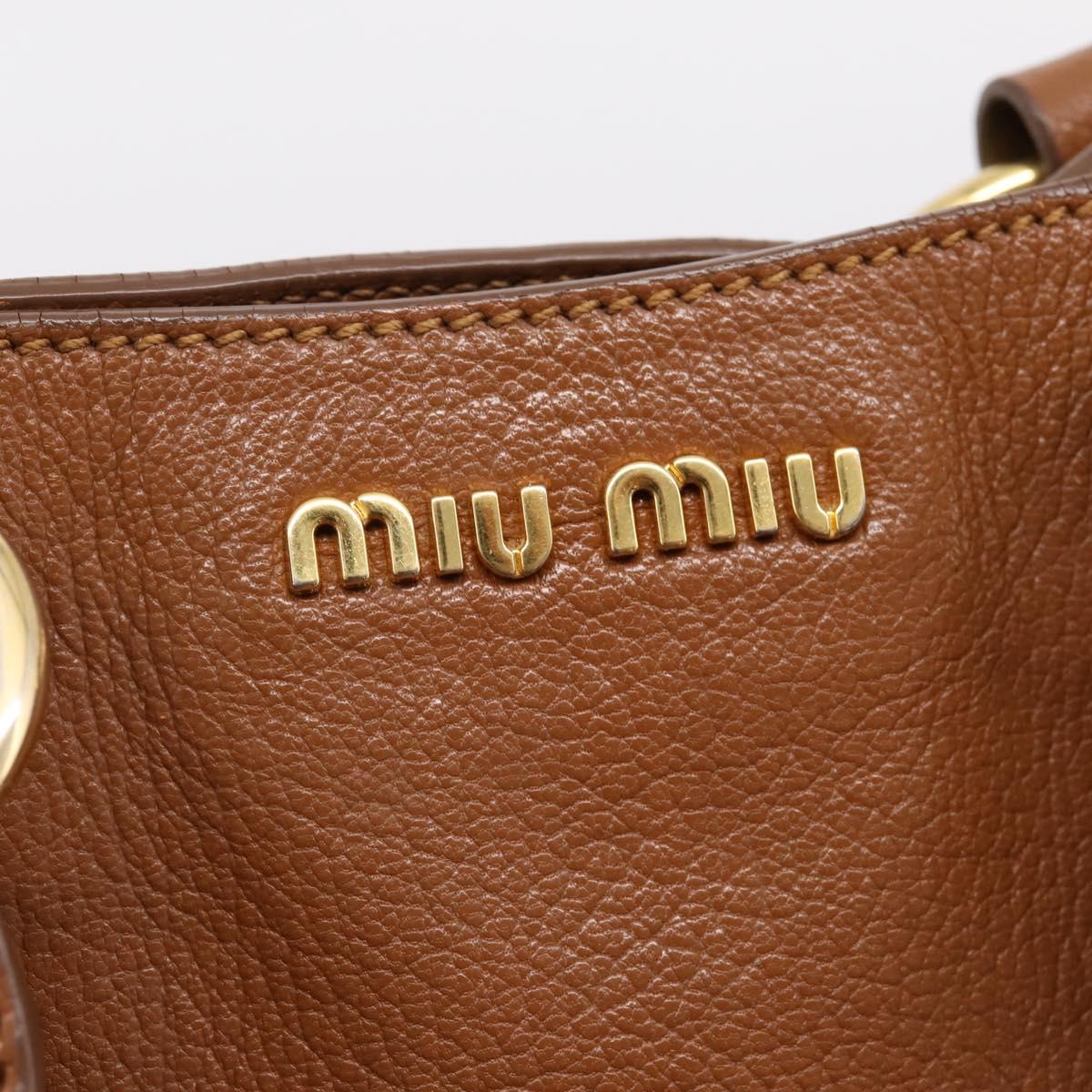 Miu Miu Hand Bag Leather 2way Brown Gold Auth 206392A