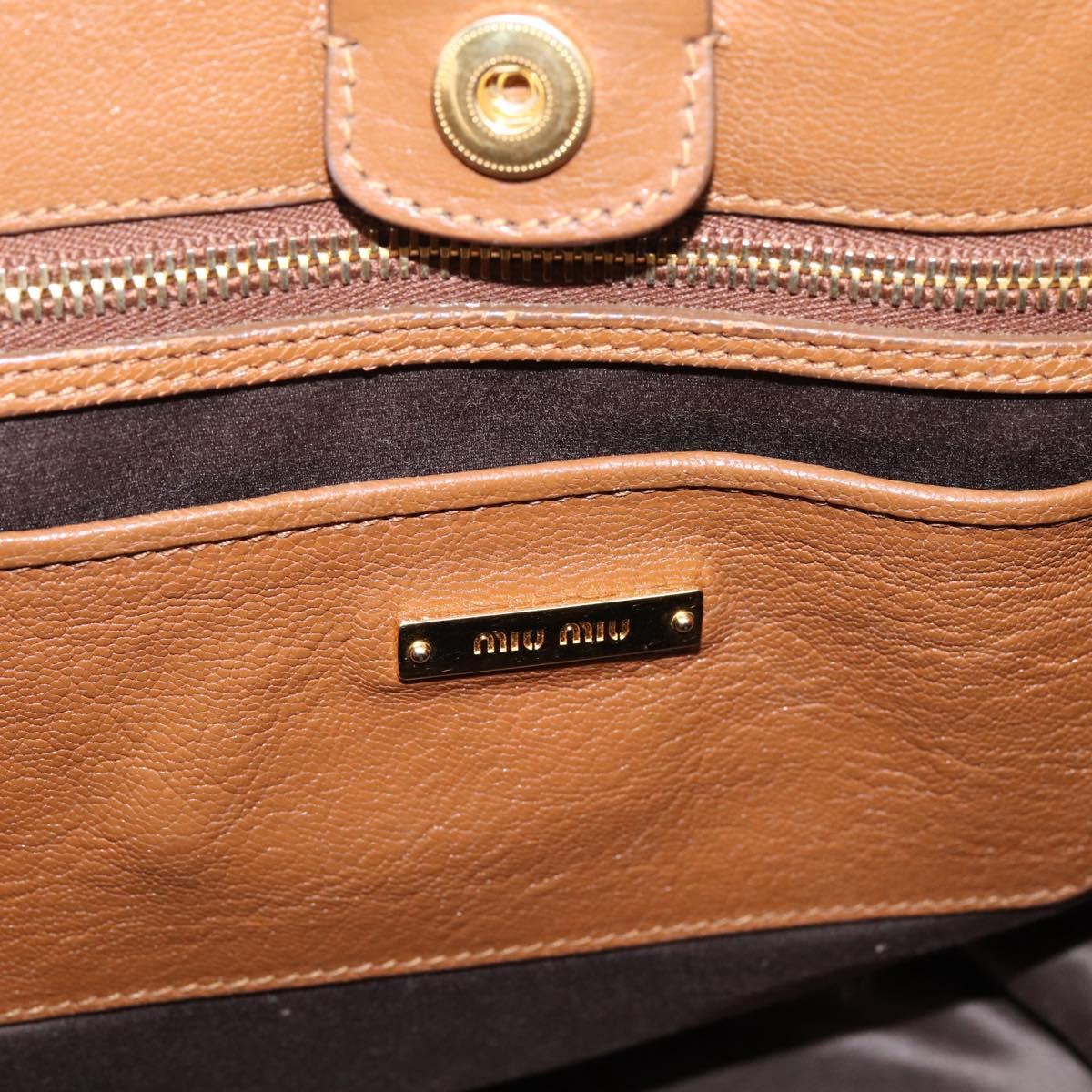 Miu Miu Hand Bag Leather 2way Brown Gold Auth 206392A