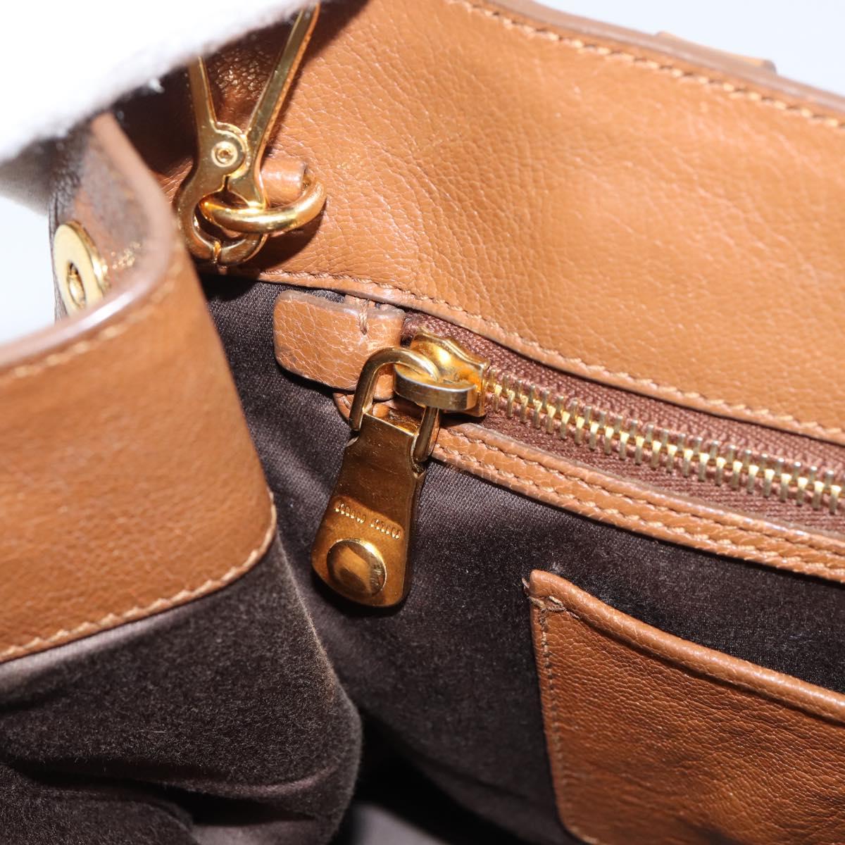 Miu Miu Hand Bag Leather 2way Brown Gold Auth 206392A