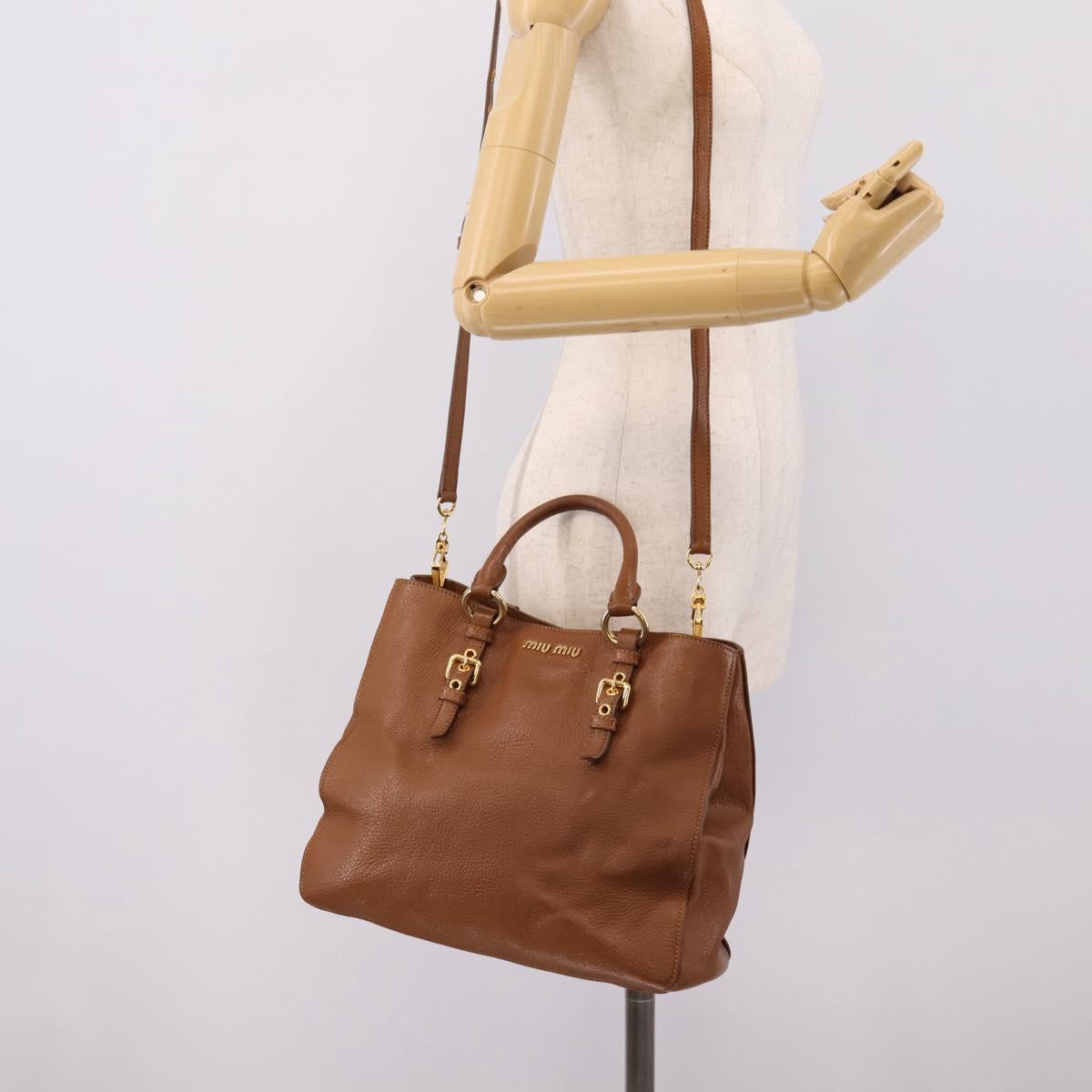 Miu Miu Hand Bag Leather 2way Brown Gold Auth 206392A