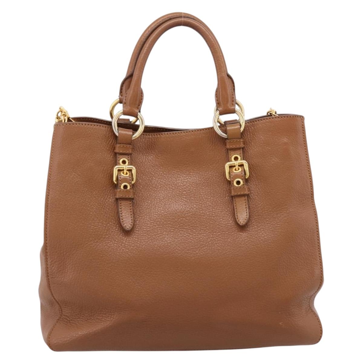 Miu Miu Hand Bag Leather 2way Brown Gold Auth 206392A