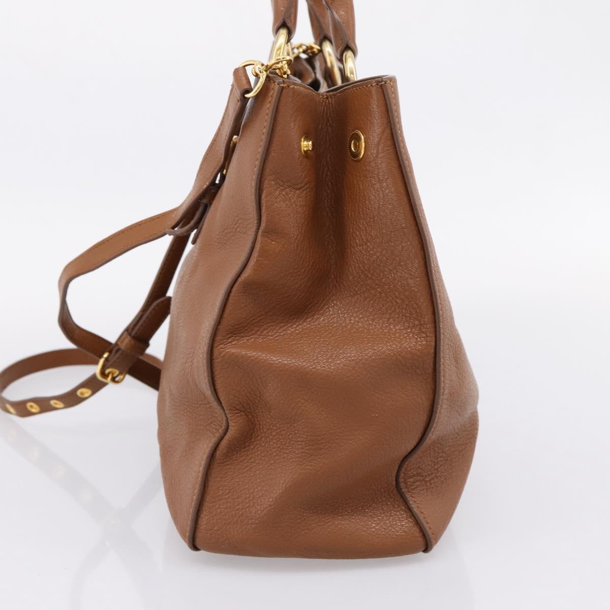 Miu Miu Hand Bag Leather 2way Brown Gold Auth 206392A