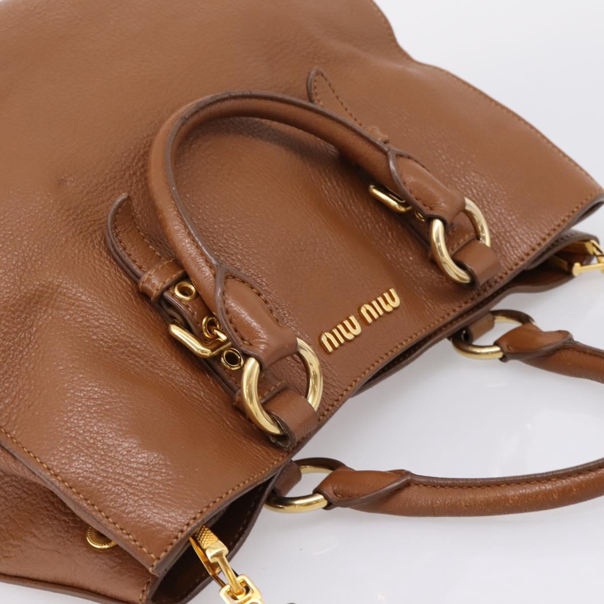 Miu Miu Hand Bag Leather 2way Brown Gold Auth 206392A