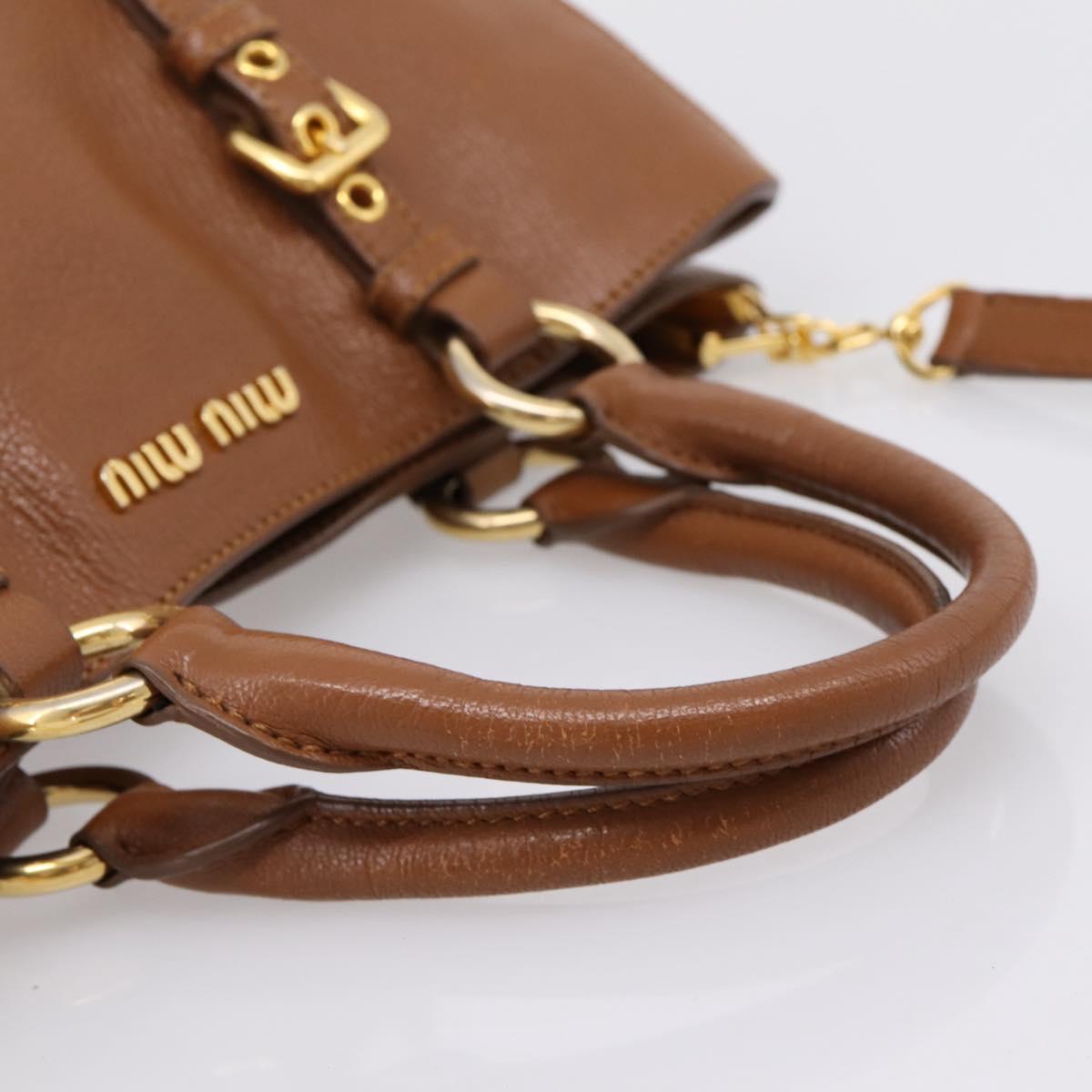 Miu Miu Hand Bag Leather 2way Brown Gold Auth 206392A
