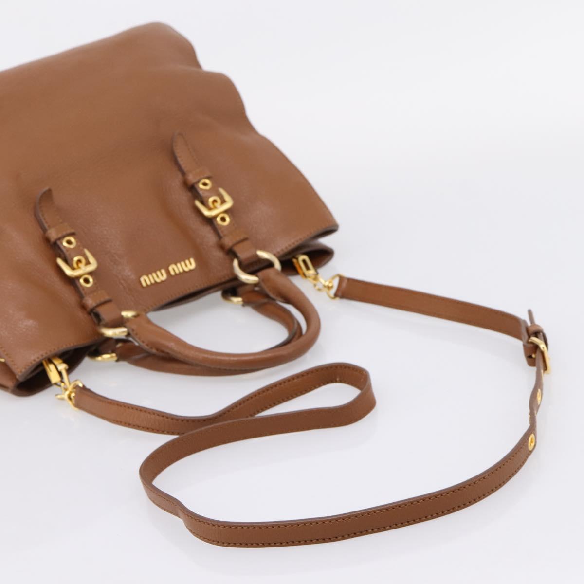 Miu Miu Hand Bag Leather 2way Brown Gold Auth 206392A