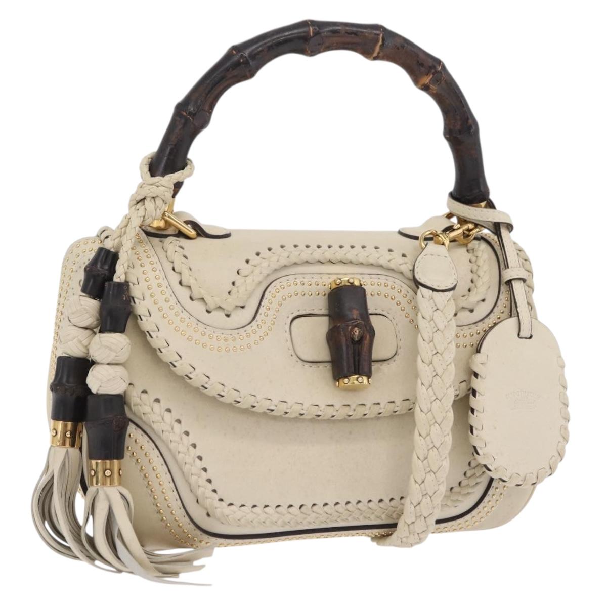 GUCCI New Bamboo Hand Bag Leather 2way Ivory Gold 263970 Auth 206395M