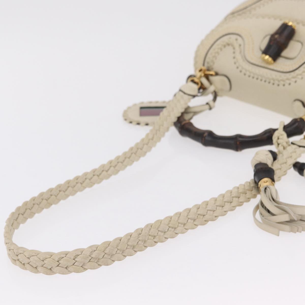 GUCCI New Bamboo Hand Bag Leather 2way Ivory Gold 263970 Auth 206395M