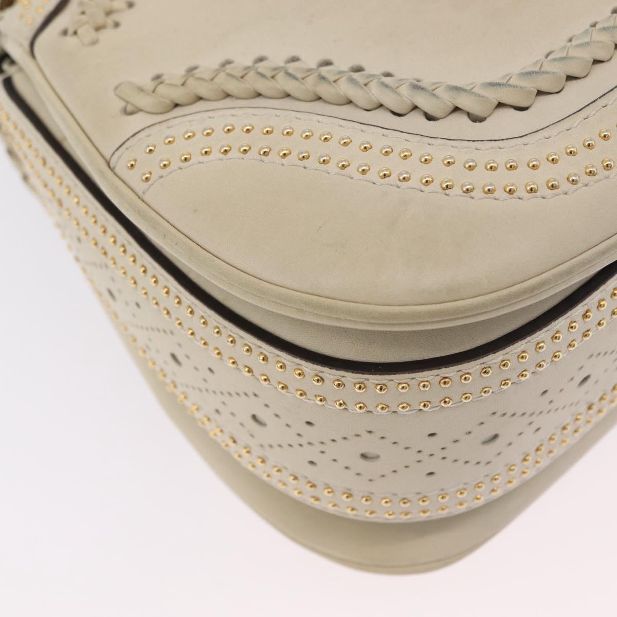 GUCCI New Bamboo Hand Bag Leather 2way Ivory Gold 263970 Auth 206395M