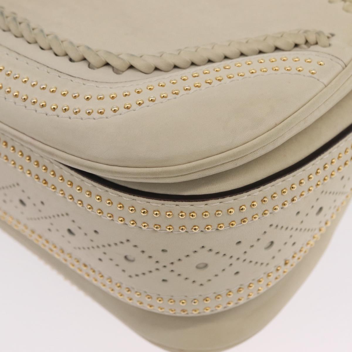 GUCCI New Bamboo Hand Bag Leather 2way Ivory Gold 263970 Auth 206395M