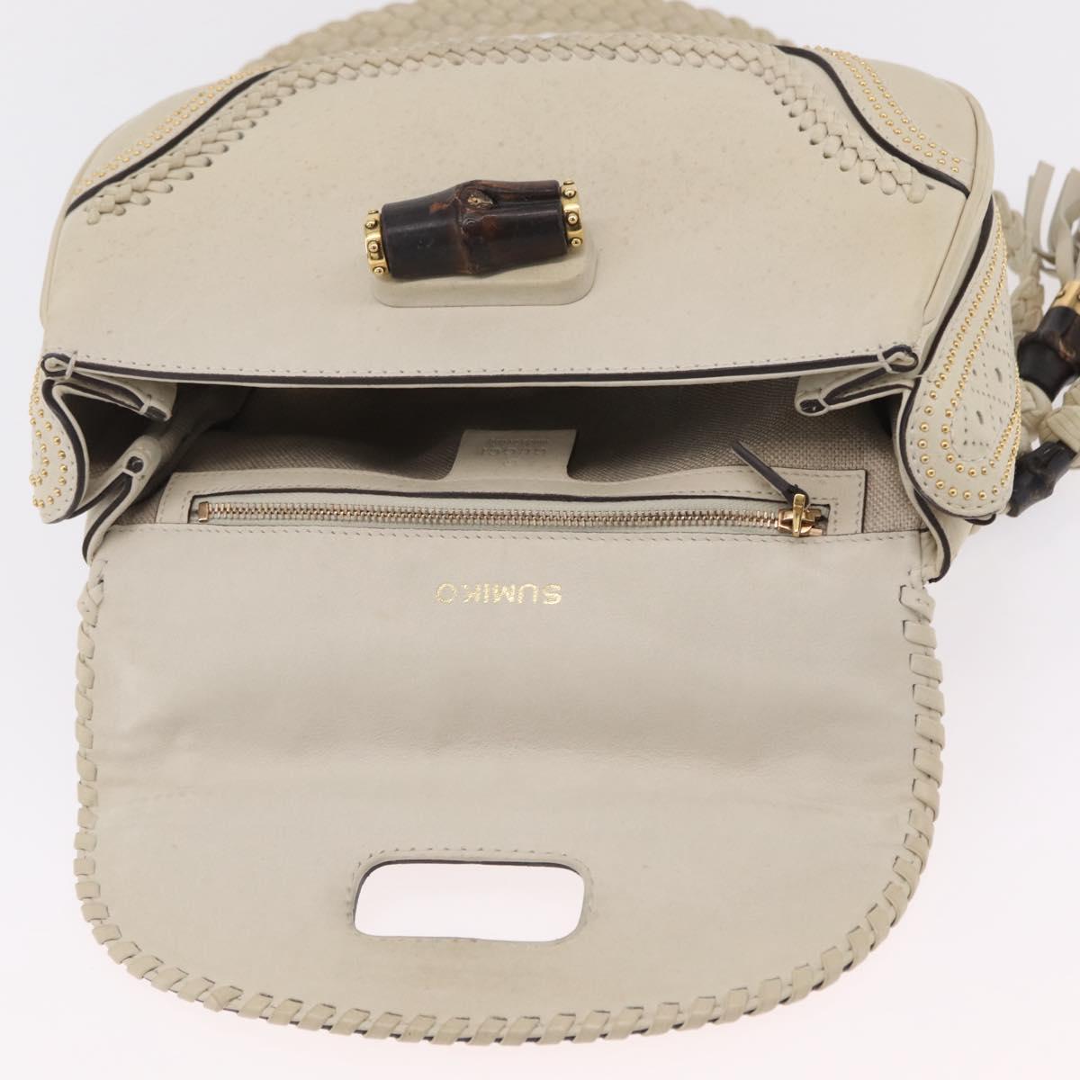 GUCCI New Bamboo Hand Bag Leather 2way Ivory Gold 263970 Auth 206395M