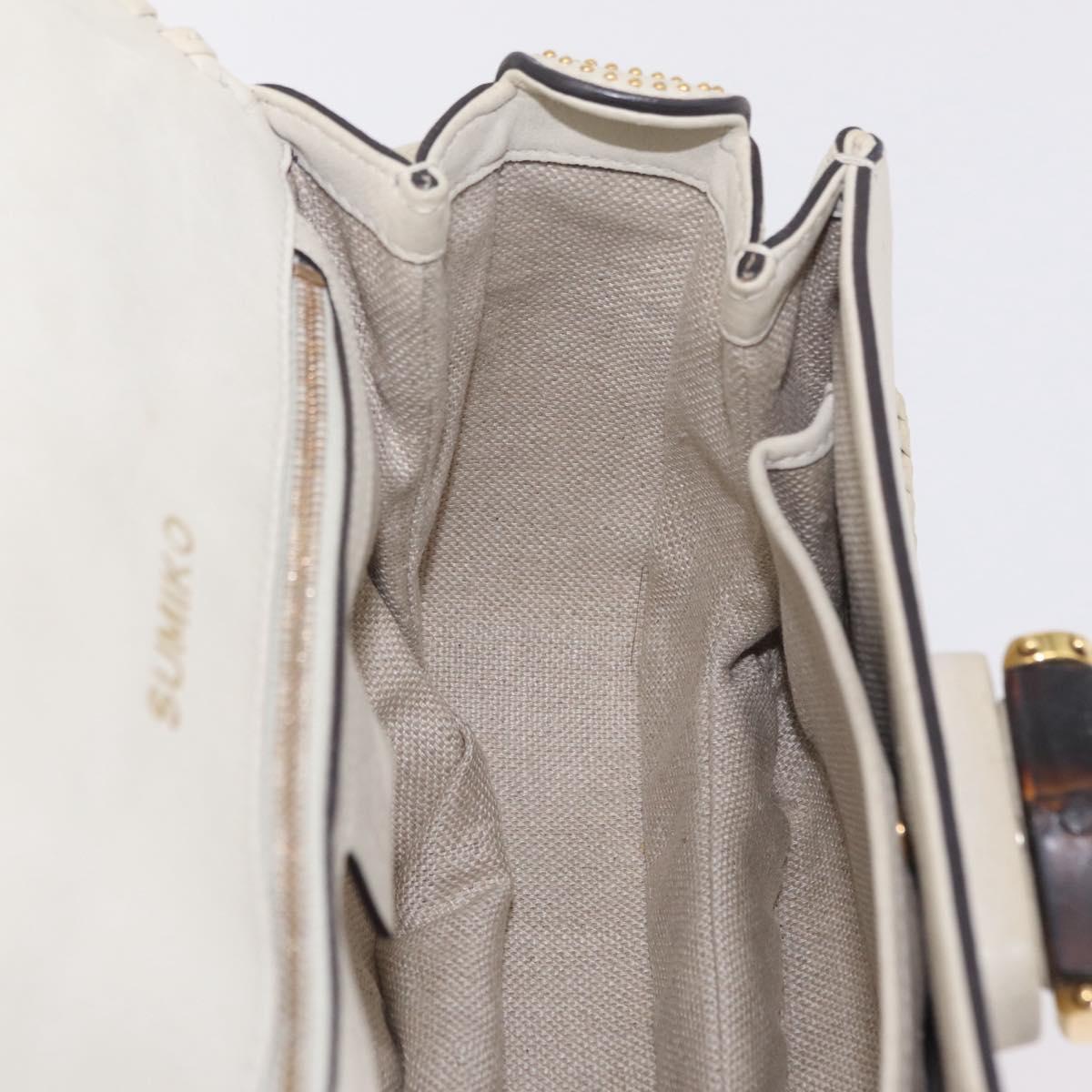 GUCCI New Bamboo Hand Bag Leather 2way Ivory Gold 263970 Auth 206395M