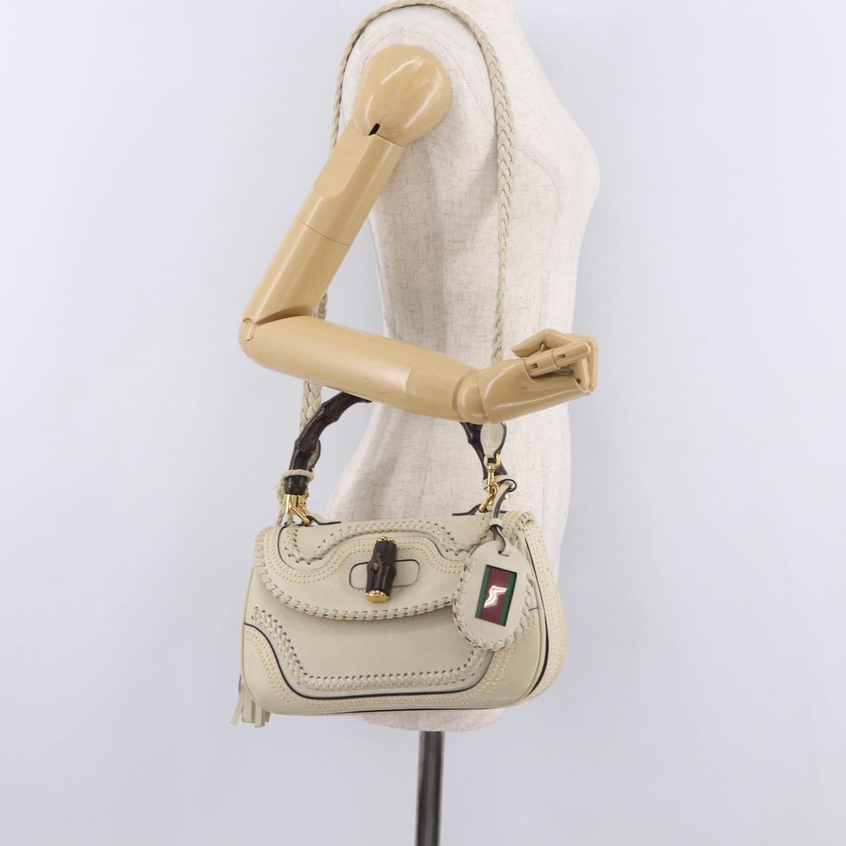 GUCCI New Bamboo Hand Bag Leather 2way Ivory Gold 263970 Auth 206395M