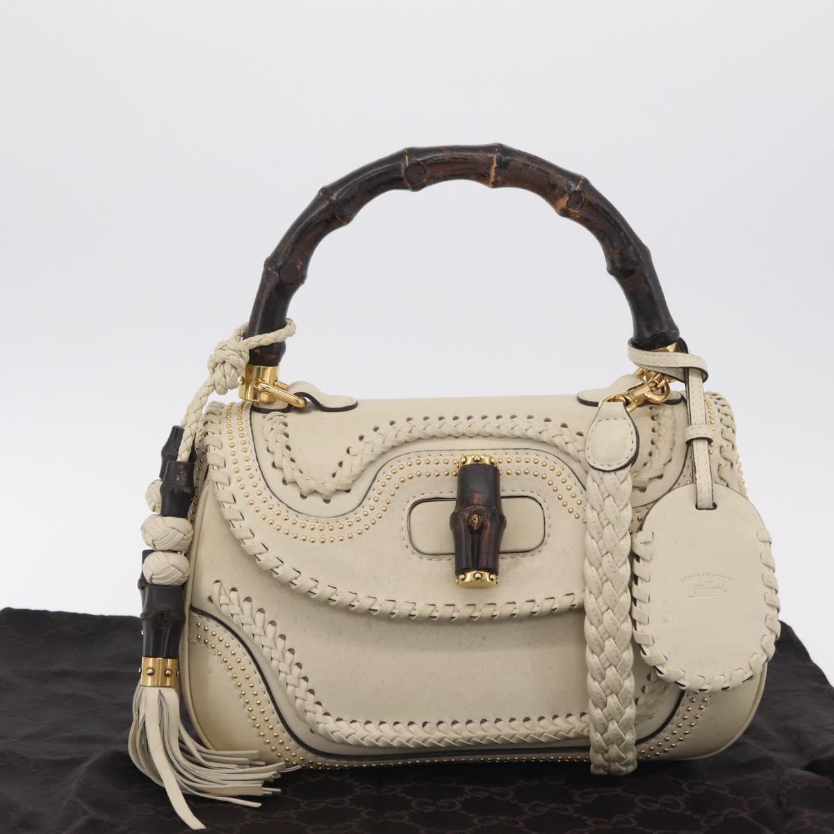 GUCCI New Bamboo Hand Bag Leather 2way Ivory Gold 263970 Auth 206395M