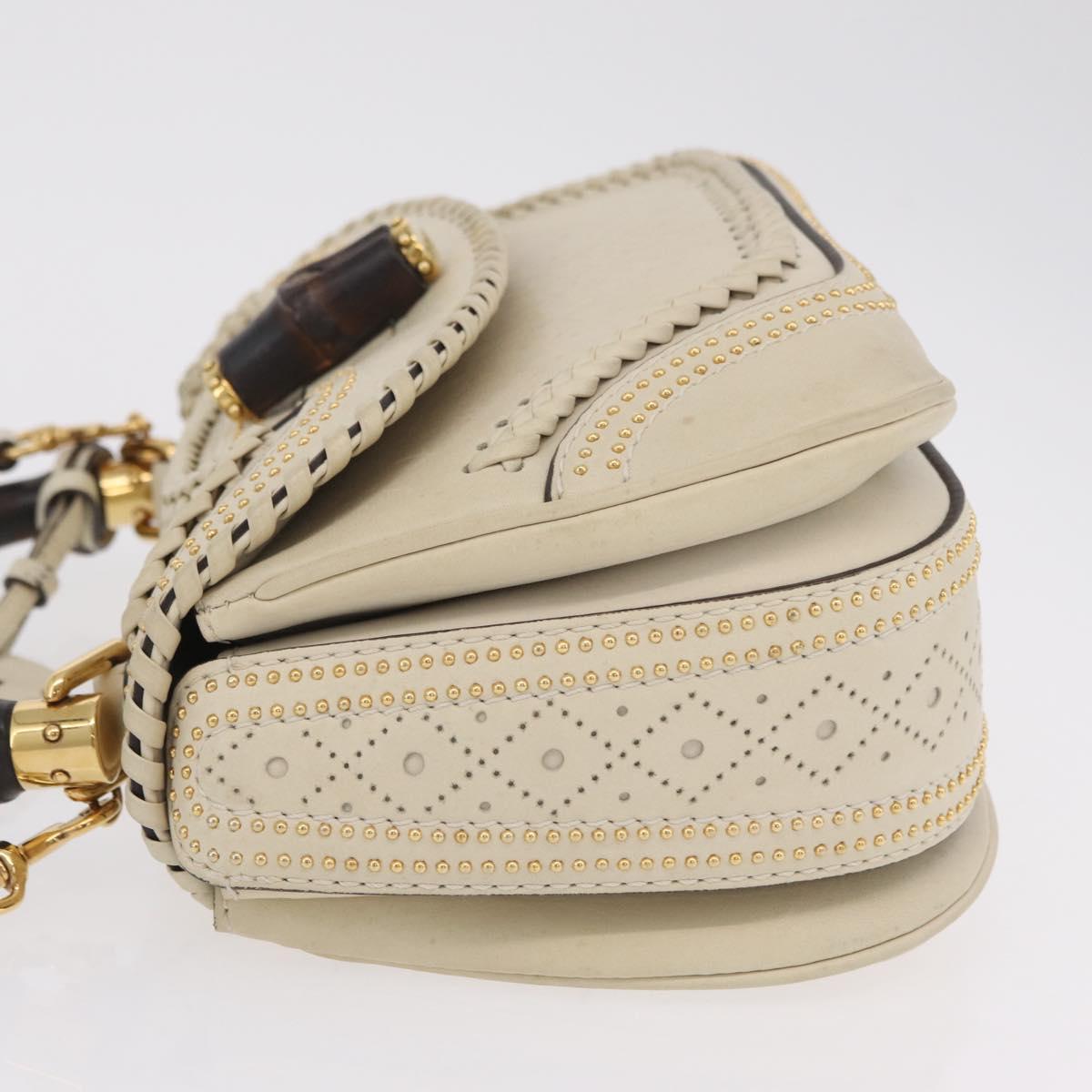 GUCCI New Bamboo Hand Bag Leather 2way Ivory Gold 263970 Auth 206395M