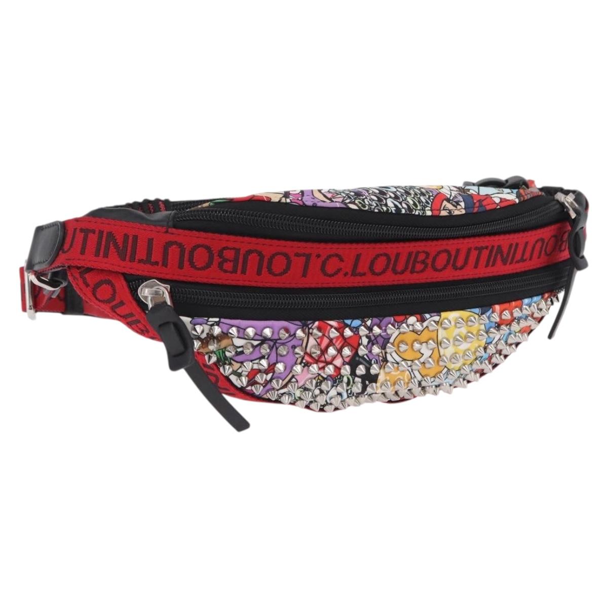 Christian Louboutin Waist bag Canvas Black Silver Auth 206397M